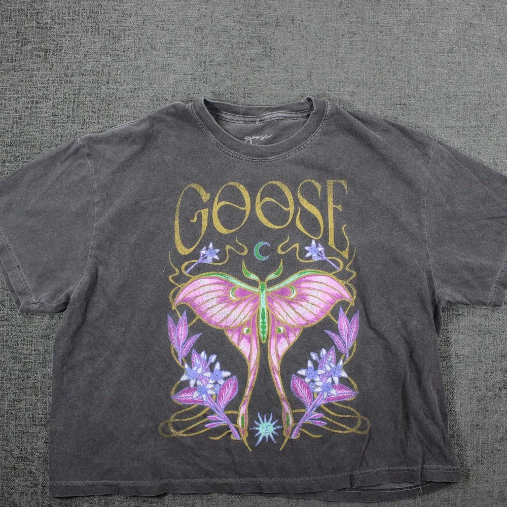Goose Band Tee Luna Moth Graphic Mineral Wash Charcoal Grey T-Shirt Large - Picture 2 of 9
